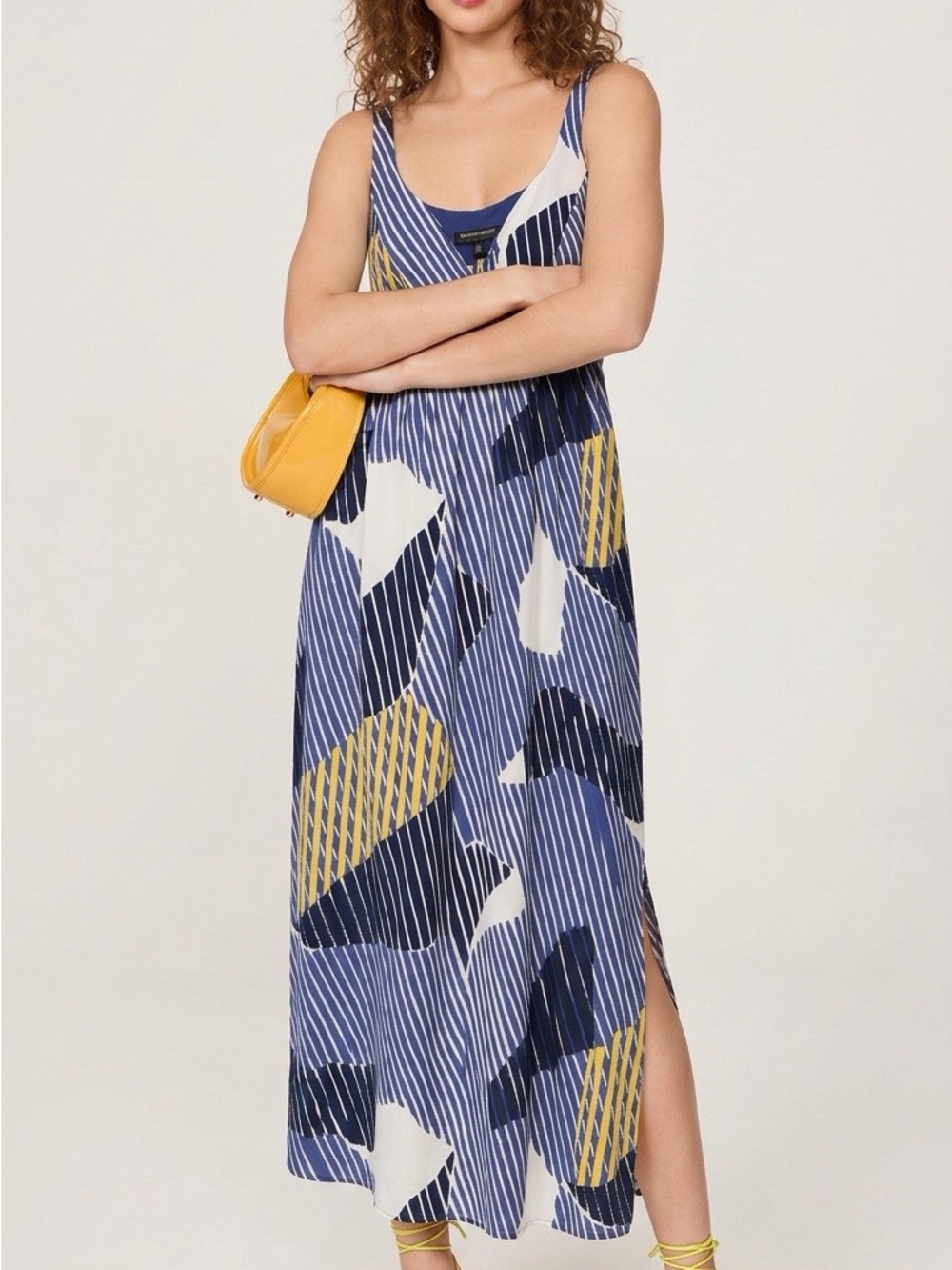Banana Republic Blue, Yellow and White Sleeveless Printed Maxi Dress